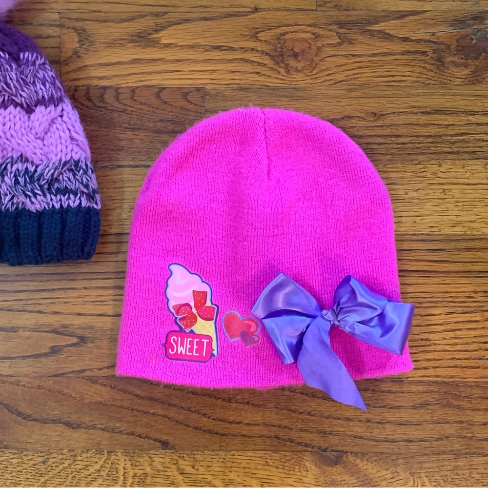 Girls Winter Hats Beanies JoJo Siwa girls' pink winter beanie hat w/ purple bow - Picture 3 of 11